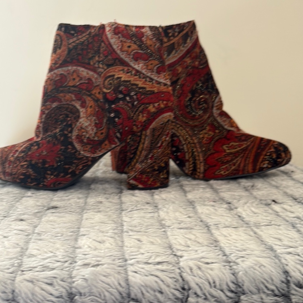 Diba Red and Black Paisley Ankle Boots